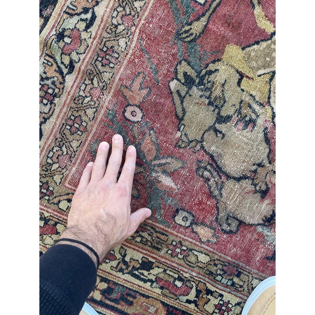 1880's Antique Persian Kerman Lavar "LION VS BULL" Rug 9.2 x 12.5 For Sale - Image 18 of 18