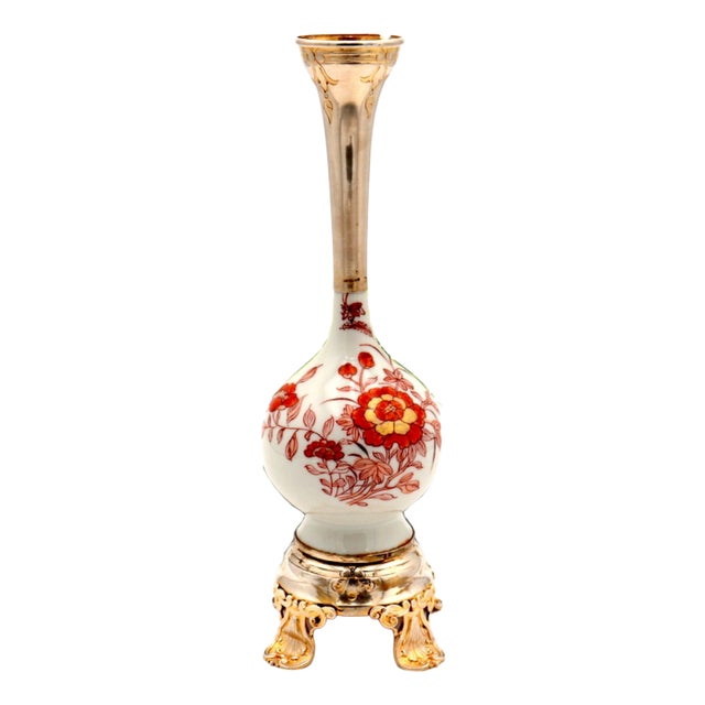 Porcelain Vase with Silver Neck and Base with Reliefs and Applications For Sale