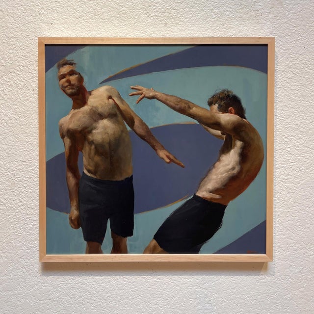 The artwork features two figures positioned dynamically against a swirling backdrop, capturing a moment of movement and...