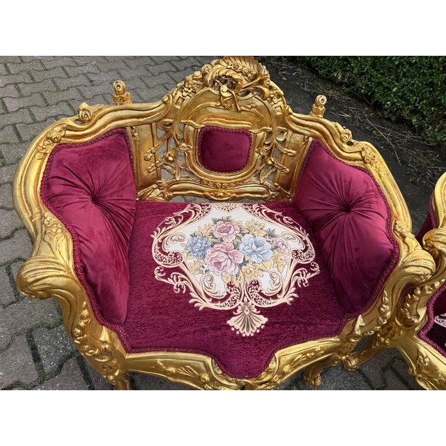 1980s 1980 French Louis XVI Gold Velvet Beech Sofa Set 3Pc For Sale - Image 5 of 18