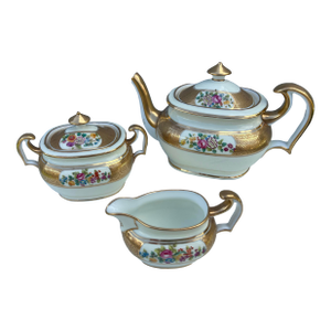 1900 Gold & Floral Cauldon for Tiffany Tea Set - Set of 3