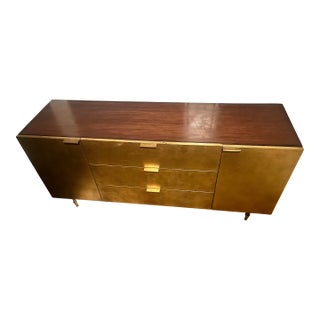 1960s Mid-Century Modern Gold-Toned Media Credenza — Solid Wood For Sale