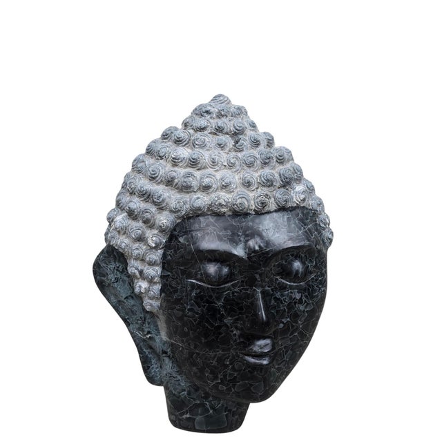 Late 20th Century Vintage Hand-Carved Thai Black Marble Buddha Head Sculpture For Sale - Image 5 of 8