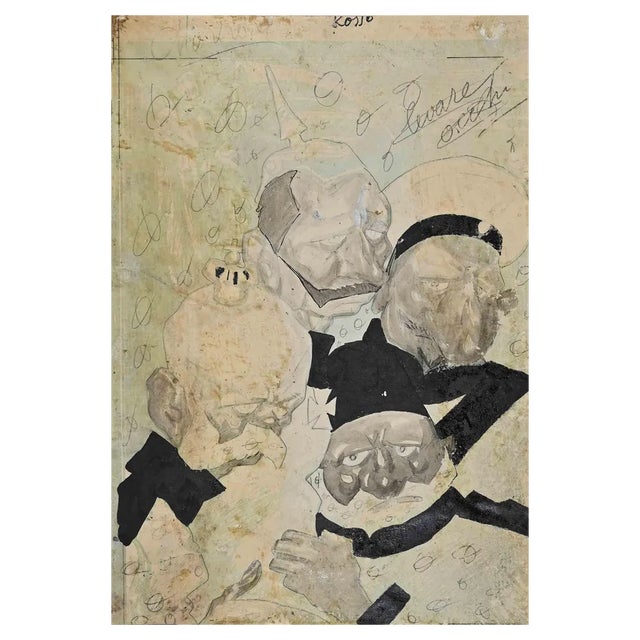 Gabriele Galantara, The Terror of Big Heads, Mixed Media Drawing, Early 20th Century For Sale