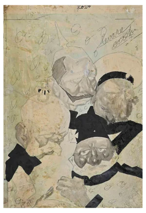 Gabriele Galantara, The Terror of Big Heads, Mixed Media Drawing, Early 20th Century