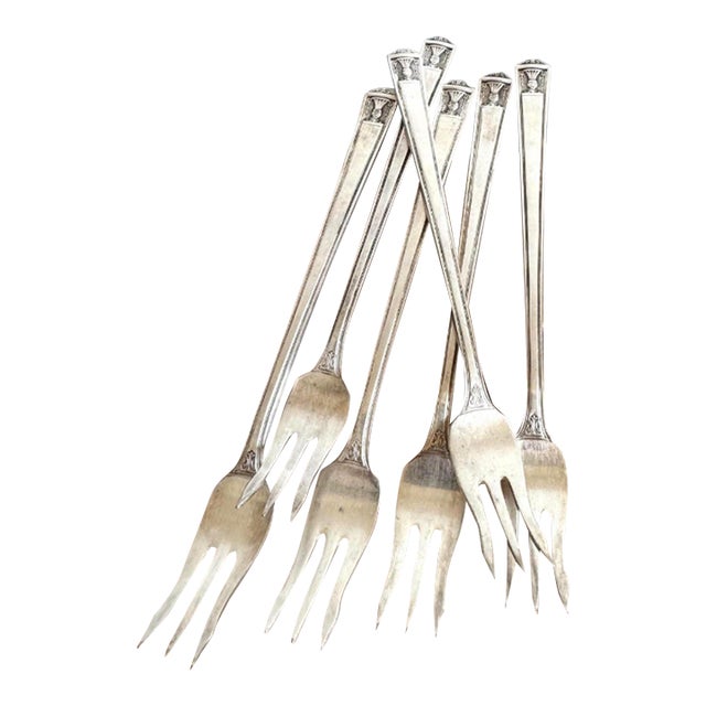 Antique Silverplate Appetizer Forks Holmes & Edwards Century Pattern Set of 6 For Sale
