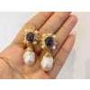 Bochic "Capri" Vintage Sapphire, Topaz & Pearl Earrings Set In 18K Gold & Silver, A Pair For Sale - Image 16 of 18