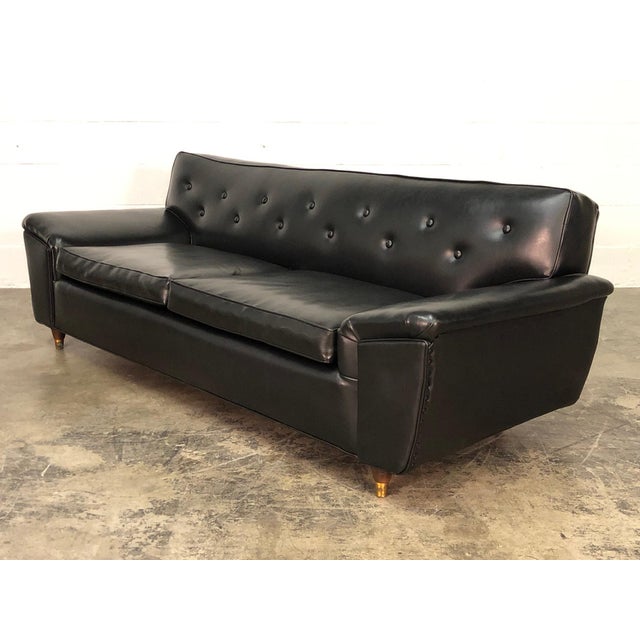 Awesome Mid-Century Modern Black Naugahyde Sofa ...