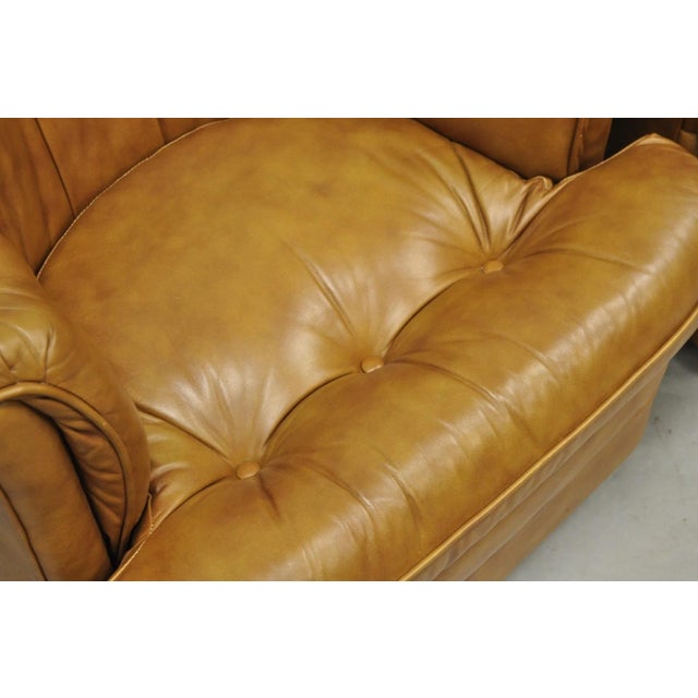 Animal Skin Vintage Classic Leather Chesterfield Brown Tufted Leather Barrel Club Chair Pair For Sale - Image 7 of 14