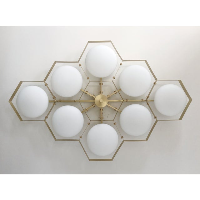 Fabio Ltd 21st Century Hive Satin Brass Matte White Murano Flush Mount by Fabio LTD For Sale - Image 4 of 9