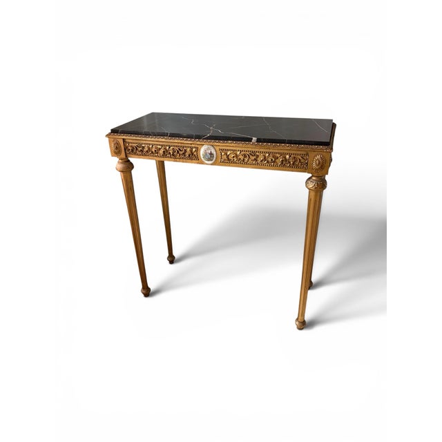 Early 20th Century Antique French Louis XVI Style Marble Top Gilt Console Table For Sale - Image 5 of 10