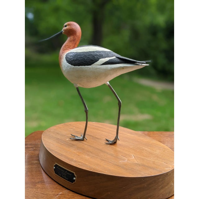 Late 20th Century American Avocet Tim TerMeer 1/30 Hand-Painted Metal Sculpture Spinning Wood Base For Sale - Image 11 of 13