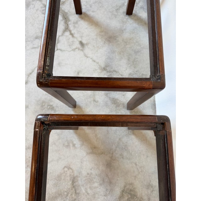 1960's Vintage French Mahogany and Marble Top Side Tables - A Pair For Sale - Image 9 of 12