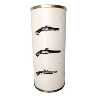 Beige Varnished Metal and Brass Umbrella Stand, 1950s For Sale