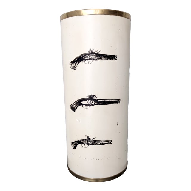 Beige Varnished Metal and Brass Umbrella Stand, 1950s For Sale