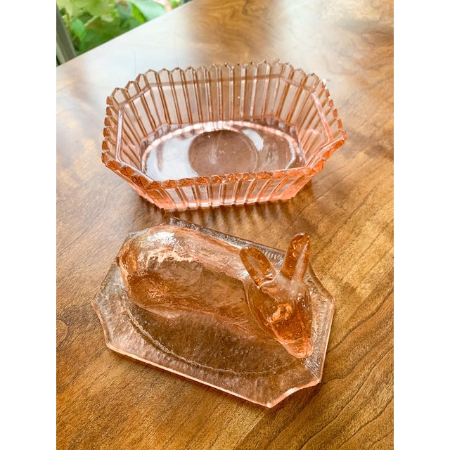 Vintage Pink Depression Glass Covered Bunny Dish For Sale - Image 4 of 5
