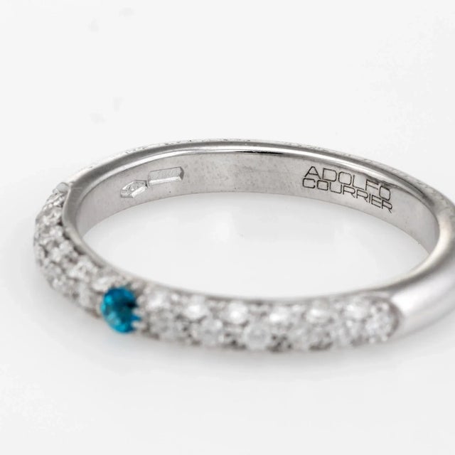 Metal Adolfo Courrier Pave Turquoise Diamond Stacking Ring 18 Karat Gold Jewellery size 6.75 For Sale - Image 7 of 7