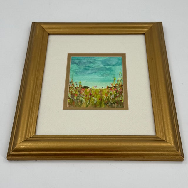 Paper Original Contemporary Wildflower Landscape Watercolor Painting Framed Signed 10x13 For Sale - Image 7 of 10