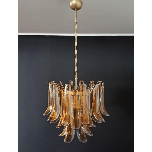Mid-Century Modern Vintage Italian Murano Chandelier with 36 Lattimo Amber Glass Petals, 1990s For Sale - Image 3 of 17
