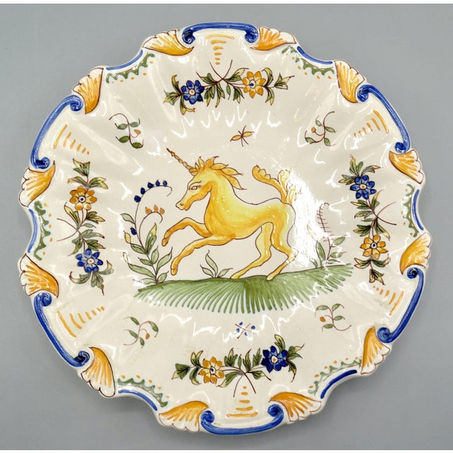 Antique French Moustiers Large Plate With Unicorn For Sale - Image 11 of 12