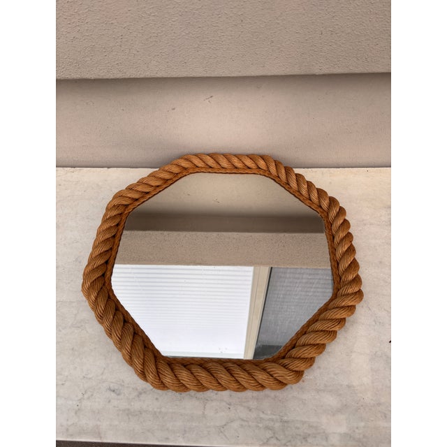 Rare nautical octagonal rope mirror Audoux Minet circa 1960 from South of France. 16 by 16 inches.