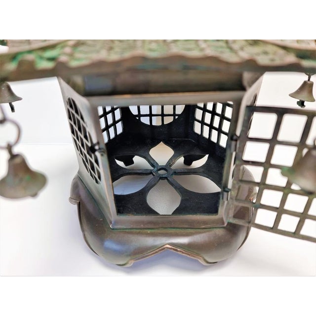 Large Chinese Bronze Lantern Ceiling Lamp, 1930s For Sale - Image 16 of 17