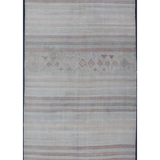 Traditional Vintage Turkish Gallery Kilim Runner With Creams, Soft Coral and Light Brown For Sale - Image 3 of 11