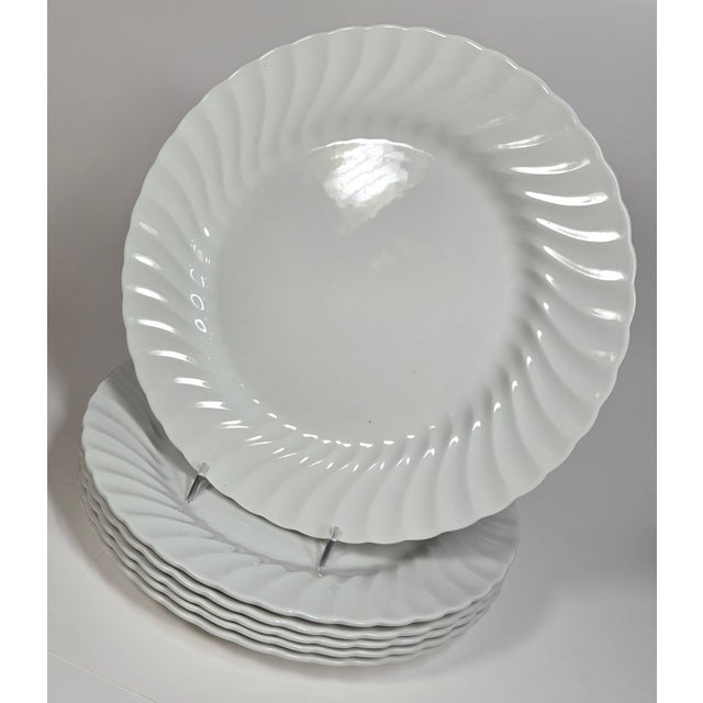 Ruffled White Ironstone Plates- Set of Six For Sale - Image 6 of 10