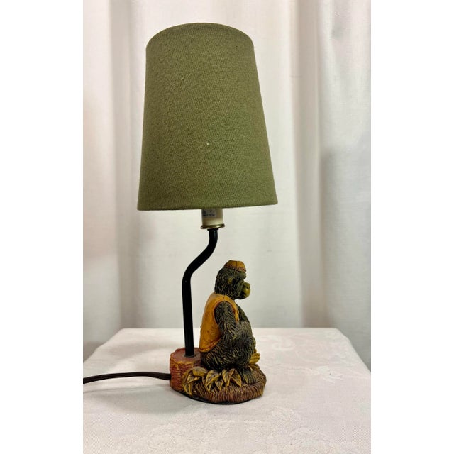 Textile Vintage Bell Hop Monkey Accent Lamp With Green Shade For Sale - Image 7 of 11