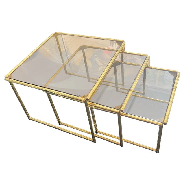 1960s Mid-Century Modern Set of Three Brass Nesting Tables For Sale - Image 13 of 13