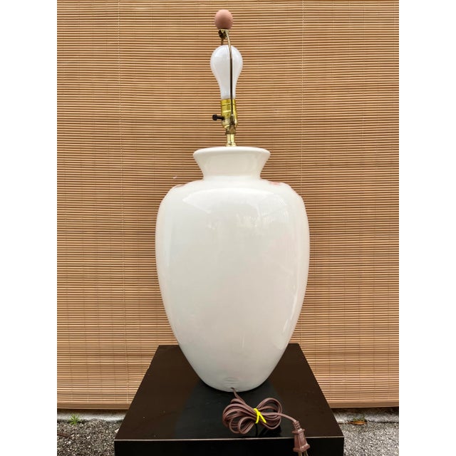 Cream 1980s Ceramic Table Lamp With Please Shade. For Sale - Image 8 of 11