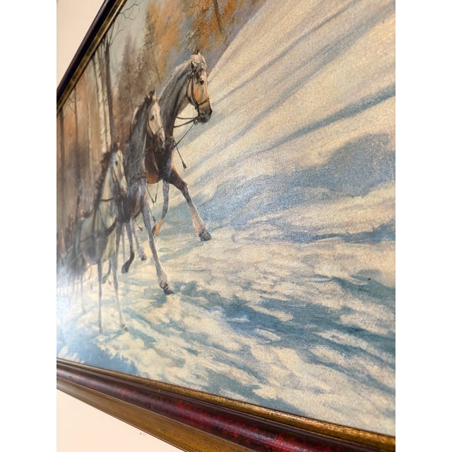 Vintage Winter Sleigh Ride Oil Painting Signed Sobotka – Professionally Framed in Italian Frame For Sale - Image 12 of 13