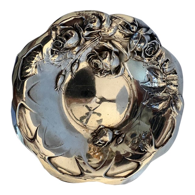 Late 19th Century Small Art Nouveau Sterling Silver Repousse Dish For Sale