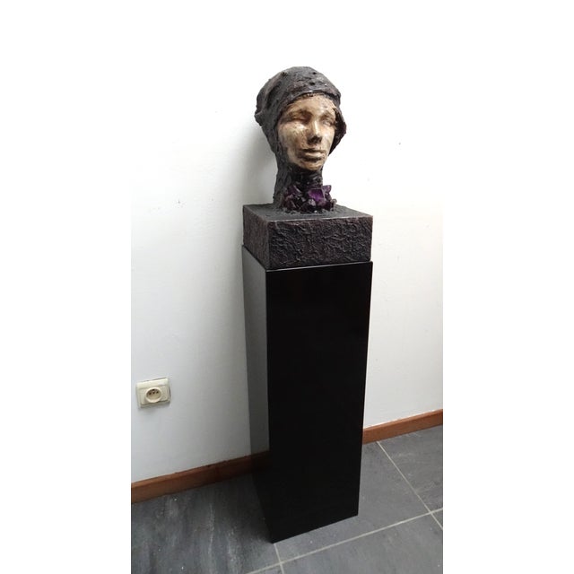 Large Brutalist Bust Sculpture with Amethyst by Marc D'haenens, 1970s, in Very Good conditions. Designed 1970 to 1979 This...