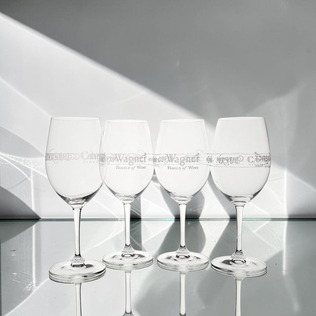 VTG Wagner Family Reidel Wine Glass Caymus Mer Soleil Conundrum Emmolo Set 4 8.75" For Sale - Image 4 of 13