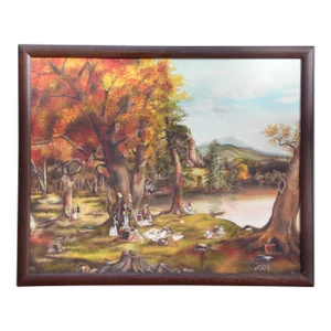 Vintage Folk Art Framed Oil on Canvas Painting Signed and Dated