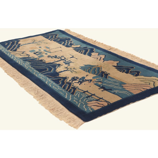 79833 Antique Chinese Baotou Rug, 02'01 x 04'02. The Mountain Passage: An Antique Chinese Baotou Masterpiece of Pastoral...