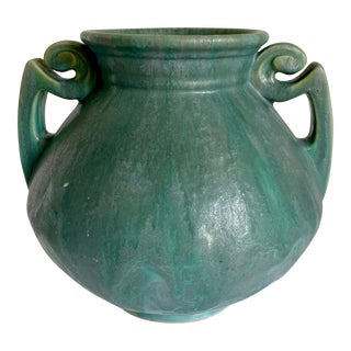 Early 1900's Roseville Carnelian Teal Glazed Pottery Vase For Sale