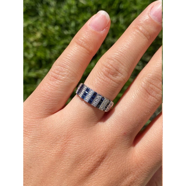 Metal The Enotera: Ladies 14K White Gold Sapphire and Diamond Band For Sale - Image 7 of 9