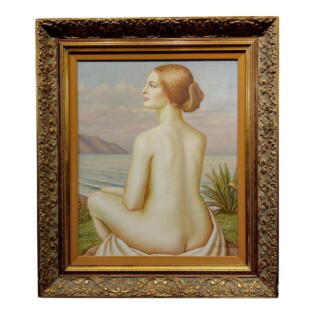 Adrián Pérez Pulido 1970 Nude Female by a Beach in Barcelona-OIl Painting For Sale