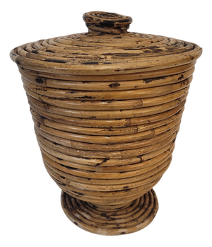 Vintage Rattan Basket with Lid, France, 1970s