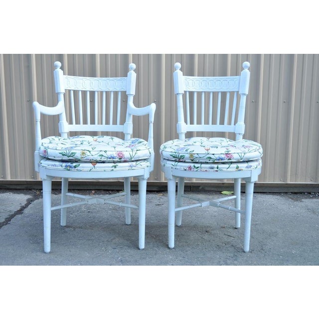 4 Vintage Hollywood Regency White Painted French Style Spindle Back