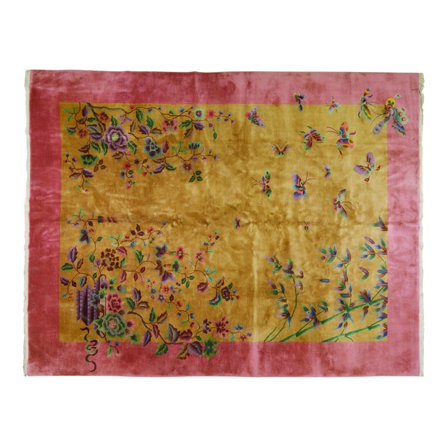 Antique Chinese Art Deco Hand Knotted Wool Rug, 8'10x11'7 For Sale