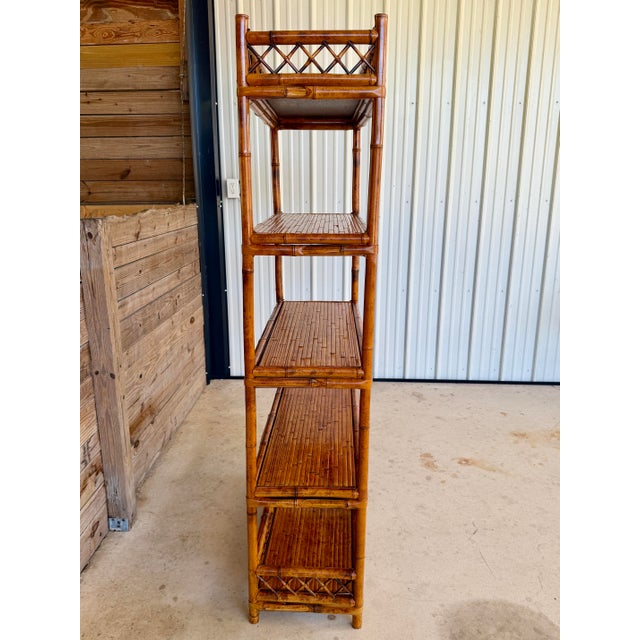 Vintage Boho Coastal Brighton Pavilion Style Scorched Bamboo Étagère by Goldenrod For Sale - Image 10 of 12