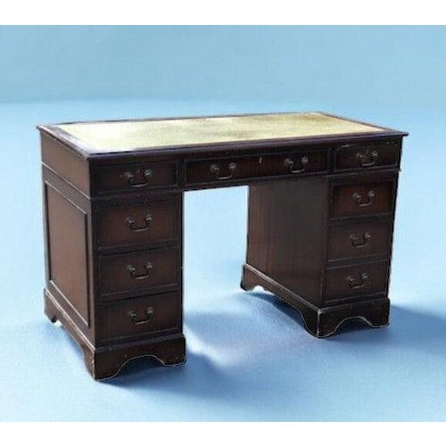 Pedestal Desk in Mahogany with Green Leather Top For Sale - Image 10 of 10