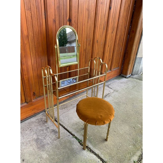 1950s Vintage Dressing Table and Stool in Brass, 1950s, Set of 2 For Sale - Image 5 of 7