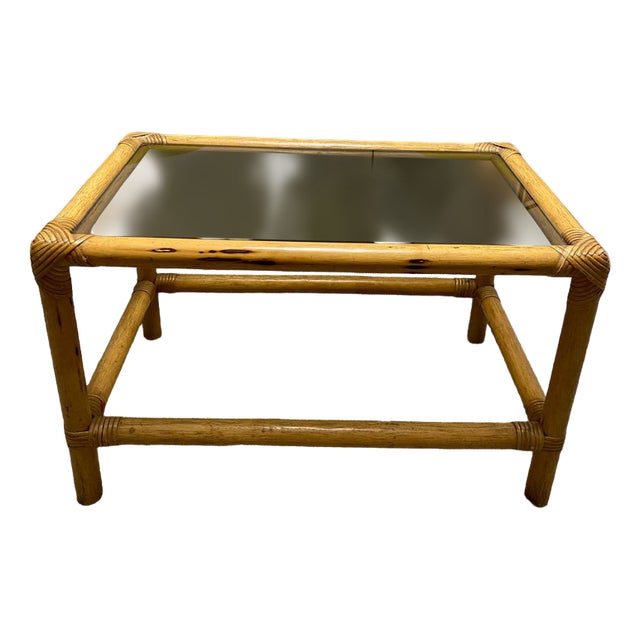 Bamboo Coffee Table with Smoked Glass Top, 1960s For Sale