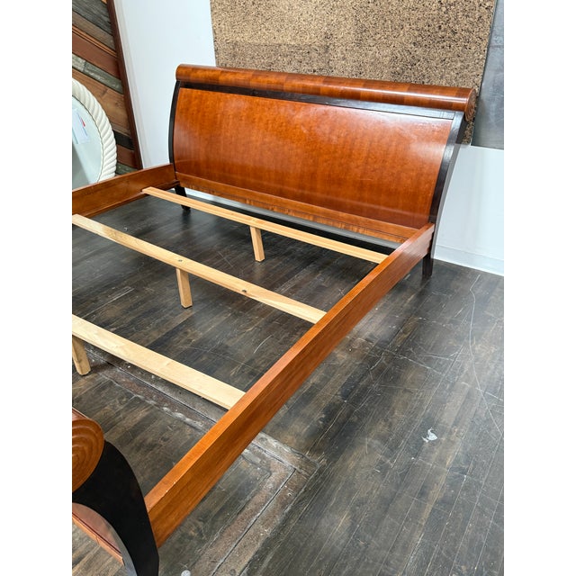 Wood Eastern King Size Lee Weitzman Elysia Style Figured Wood Sleigh Bed Frame For Sale - Image 7 of 12