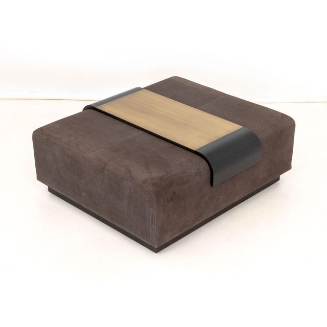 Contemporary Lumifer "Obi" Suede Upholstered Ottoman For Sale - Image 3 of 7