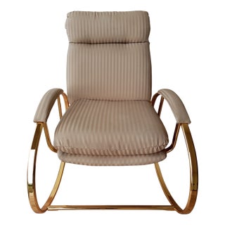 Rocking Chair in Brass and Fabric by Guido Faleschini, 1970s For Sale